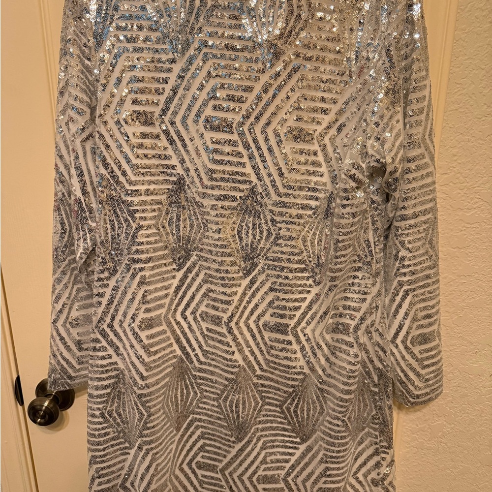 City Chic Silver Sequin Geometric Pattern Dress X… - image 3